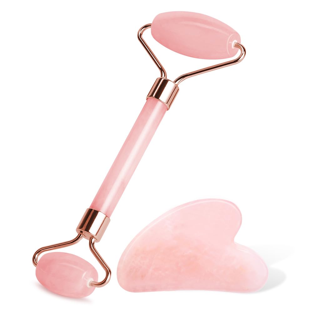 URAQT Gua Sha Facial Tools & Jade Roller Set for Face Guasha Tool for Face Ice Roller for Skin Care Gua Sha Stone Board Set for Reduce Puffiness and Improve Wrinkles Self Care Gifts(Pink) - Medaid International
