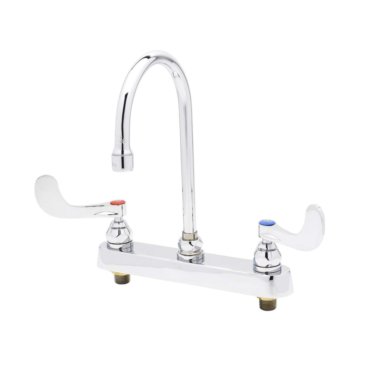 T&S Brass B-1142-04 8-Inch C/C Deck Mount Workboard Faucet with 4-Inch Wrist Action Handles and Swivel Gooseneck