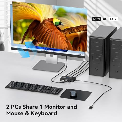 Ailvlvng - HDMI KVM Switch 2 Ports for 2 PCs, 4K@60Hz, Plug and Play