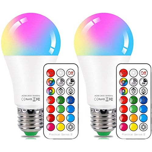 Hydong - 2 Pack E27 RGBW LED Light Bulbs with 21-Key Remote Control, 12 Colors
