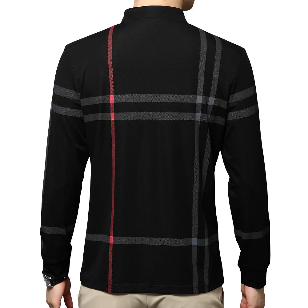 Womleys Mens Casual Striped Slim Fit Long Sleeve Collared T Shirt Polo Shirts (Green, X-Large) - Medaid International