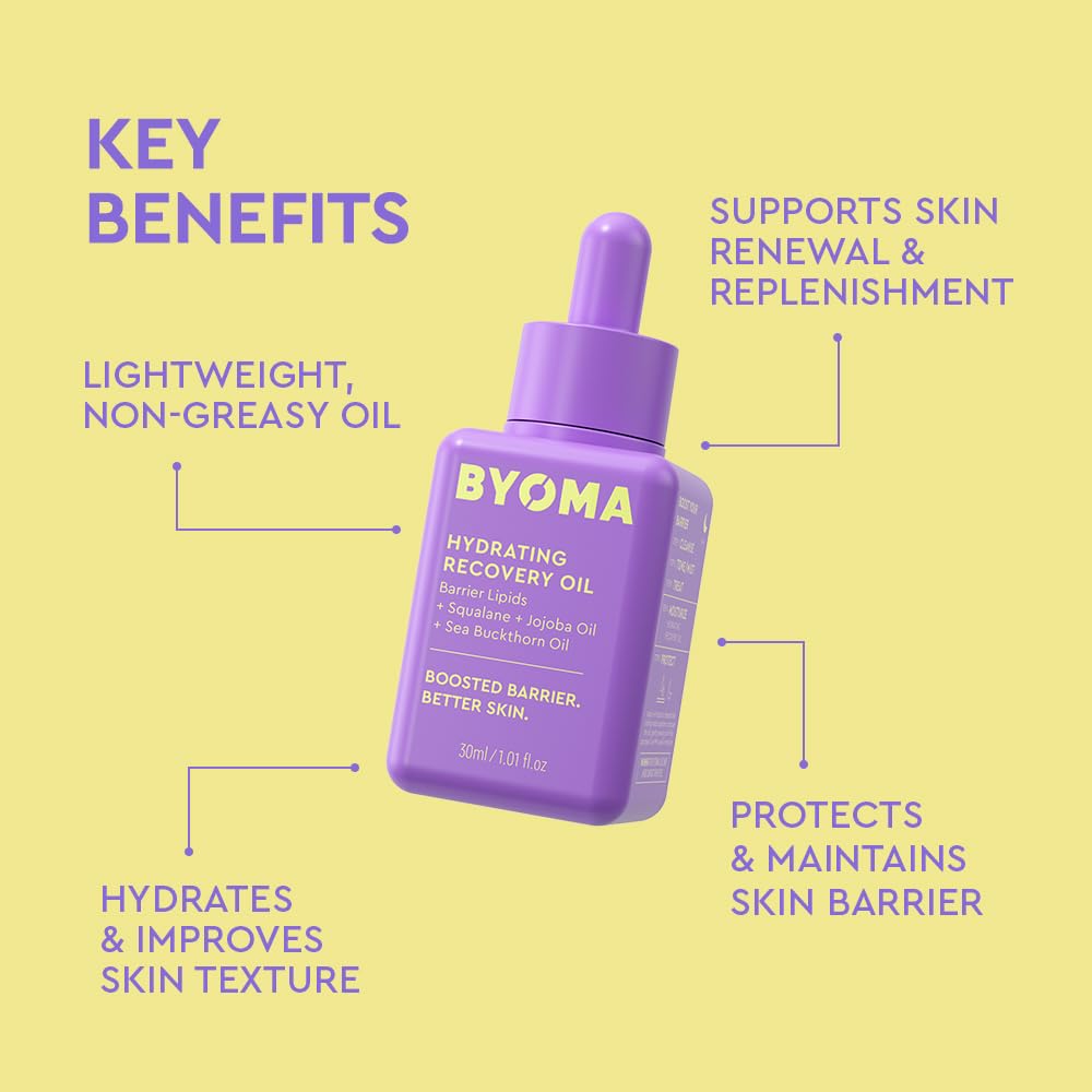 BYOMA Hydrating Recovery Oil - Luxury Face Oil with Squalane, Jojoba Oil & Seabuckthorn Oil - Instant Radiant and Glowy Skin - Barrier Repair Facial Oil - 1.01 fl. oz - Medaid International