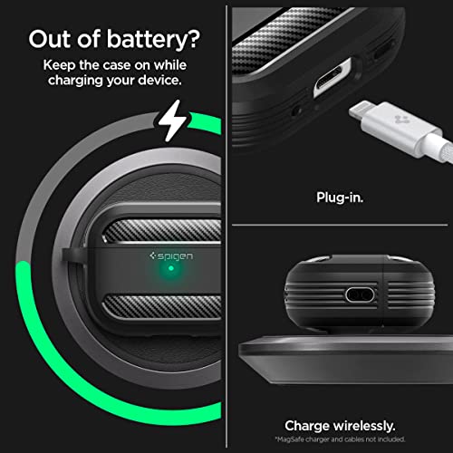 Spigen - Rugged Armor Case for AirPods Pro 2, Slim Design, Metal Carabiner, TPU Protection