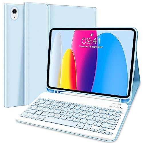 Lupxiu - iPad Keyboard Case for 10th Gen 2022, Italian QWERTY, Removable Wireless, Blue Sky