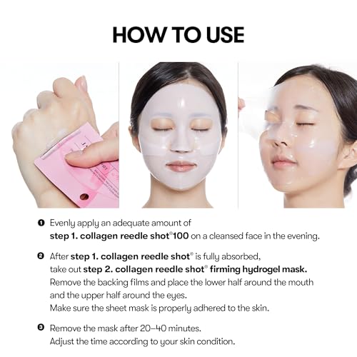 VT COSMETICS Collagen Reedle Shot 100 2-Step Hydrogel Mask(34.5gx4ea), Intensive Firming, Exosome 500Da Collagen, Fine Lines, Overnight Melting Mask, Korean Facial Mask, Pink Collagen - Medaid International