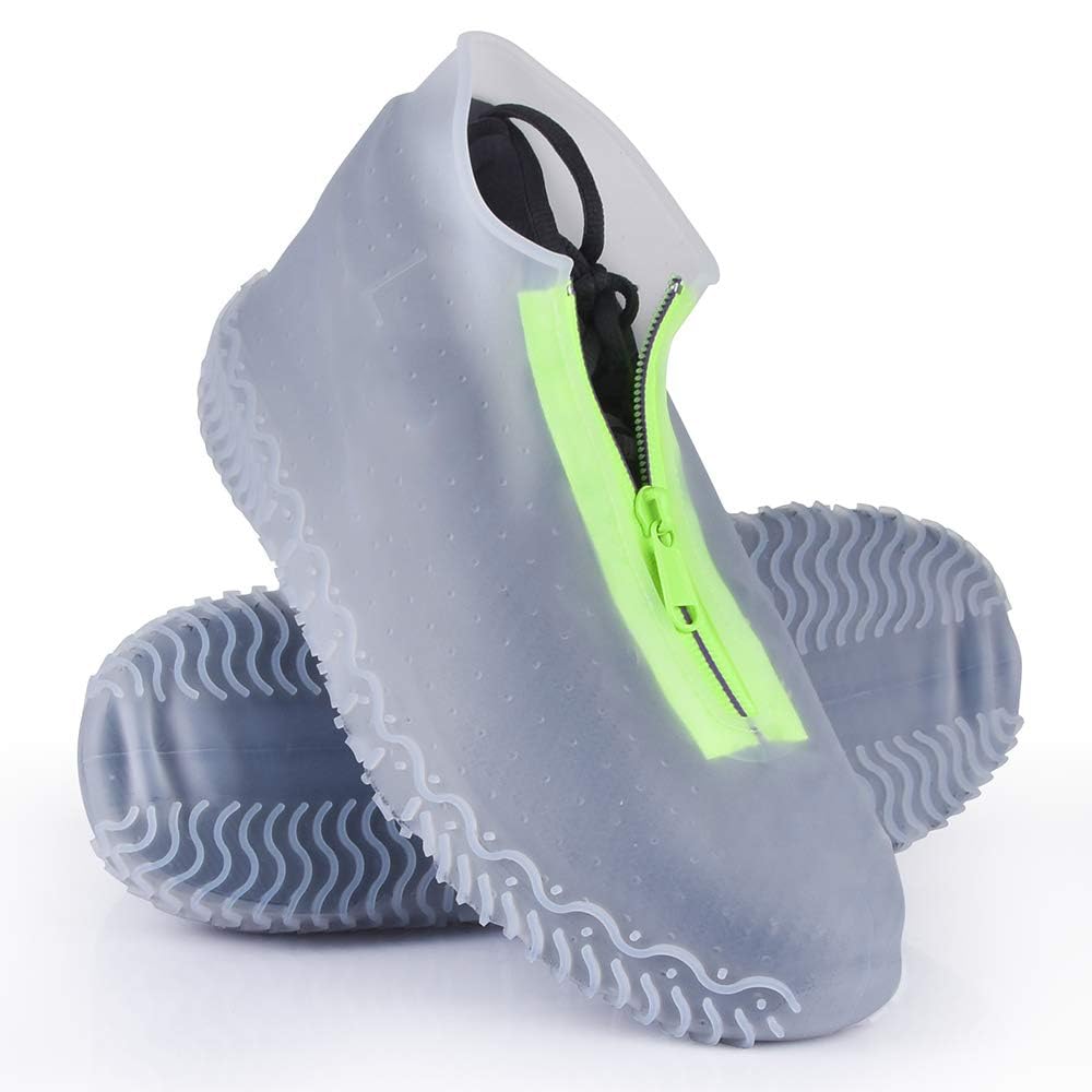TERRIFI Silicone Waterproof Shoe Covers, Upgrade Reusable Overshoes with Zipper, Resistant Rain Boots Non-Slip Washable Protection for Women, Men (M (33-38cm), White)