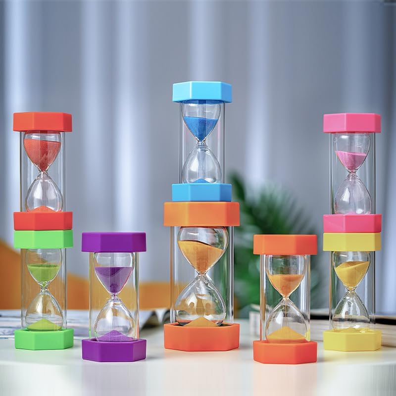 Set of 6 Colorful Glass Sand Hourglass Timer