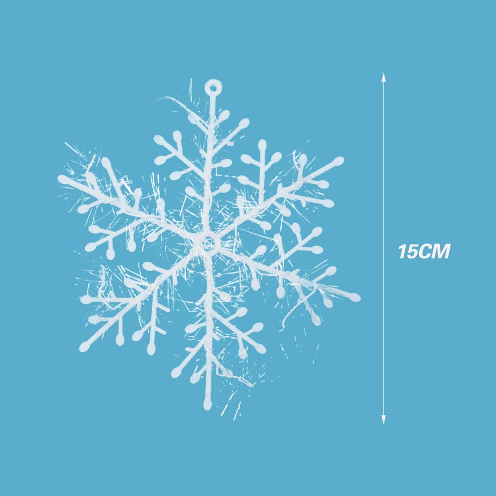 30Pcs White Christmas Tree Snowflake Ornament 15cm Xmas Tree Hanging Glitter Snowflake DIY New Year Garland Home Decoration - Medaid International