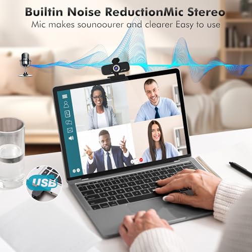 Tomorsi - Full HD 1080P Webcam with Microphone, USB Connectivity, Rotating Tripod