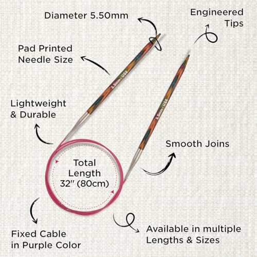 KnitPro - Symfonie Fixed Circular Needles 32" (80cm) | 5.50mm, Premium Birch Wood, Smooth Knitting Experience