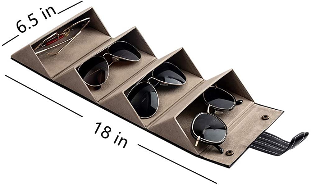 KASTWAVE Multi-slot Travel Sunglasses Case -Portable Glasses organizer For Storage & Display Travel Case (4 Slots Black)