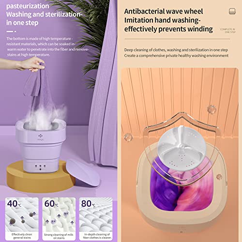 Aditam - Portable Folding Washing Machine with Automatic Heating, Mini Size, Purple