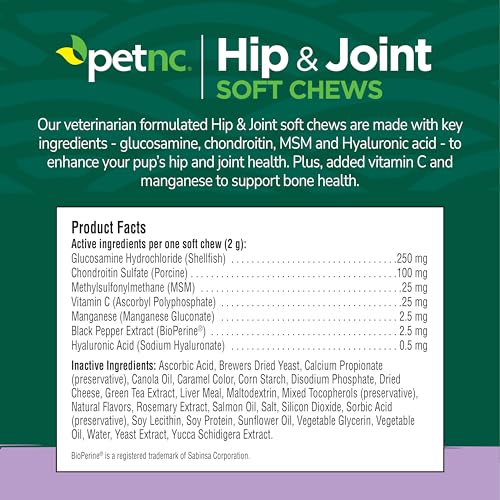 Petnc Hip & Joint Health Supplement for Dogs (90 Chews), Glucosamine Chondroitin MSM Dog Chews with Hyaluronic Acid, Liver Flavored Bone & Joint Support Supplement, For All Breeds