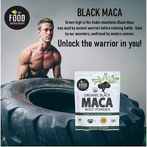 The Food Movement Co. Black Maca 8 oz Raw Food Powder - Organic, Non-GMO, Vegan, Gluten Free- Black Maca Root Supplement for Whole Body Wellness - Medaid International
