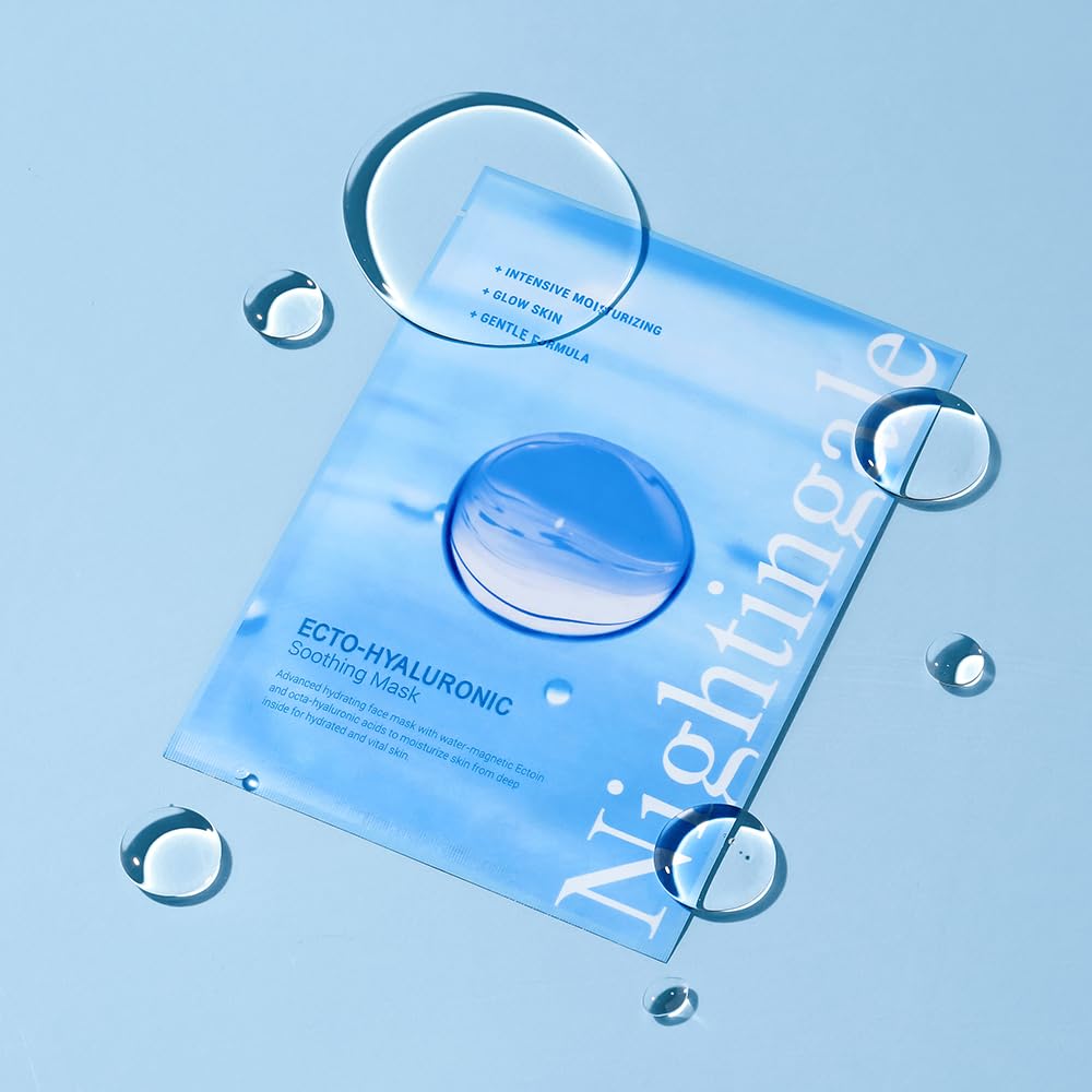 Nightingale Ecto-hyaluronic Soothing Mask, Hyaluronic Acid, Betula Alba Juice, Ectoin, Korean Hydrating Facial Mask, Alcohol Free, Korean Skin Care - Medaid International