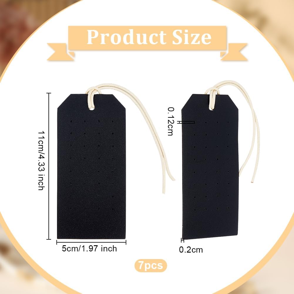 TERRIFI 7Pcs Portable Leather Earring Holders, Black Imitation Leather Earring Displays, 4.3x2 Inch Stud Holder, Hanging Jewelry Organizer for Earrings and Studs