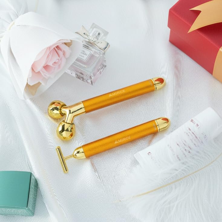 Amirce Face Massager Roller Golden 3D Roller Electric Facial Roller and T Shape Facial Roller Massager Kit Face Rollers - Medaid International