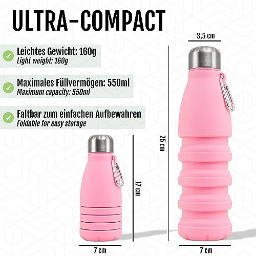 Perfekto24 - Collapsible Silicone Water Bottle, BPA Free, Non-Toxic, 550ml