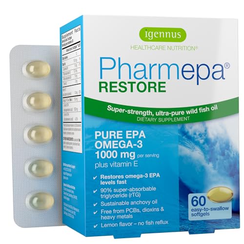 Igennus Pharmepa Restore, Pure EPA 1000mg, Omega 3 rTG Fish Oil, IFOS Certified, High Absorption, 90% Concentration Triple Strength, Wild & Sustainable, Lemon Flavor, 1-Month Supply, 60 Softgels - Medaid International