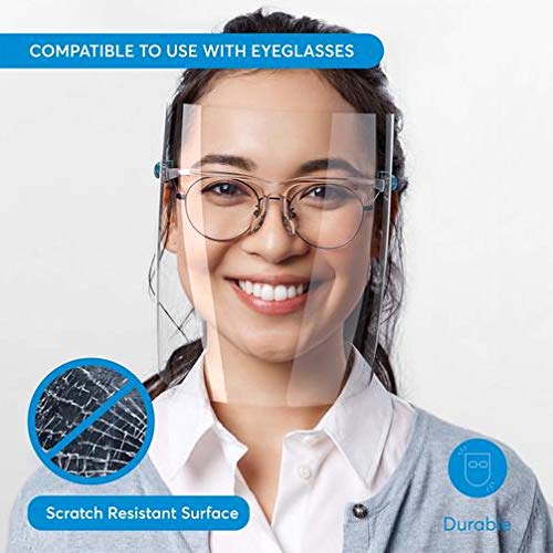 Vyzor Face Shield With Glasses Frame 50PK - Safety Face Shield For Face Mask Shield - Anti Fog Face Shield Mask - Plastic Face Shield With Clear Face Shield - Face Sheild - Faceshield For Women & Men