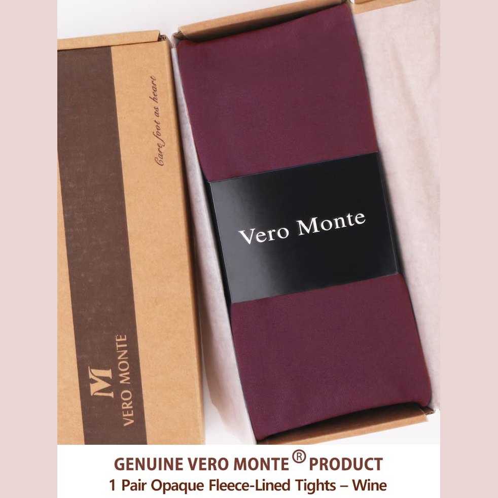 VERO MONTE 1 Pair Womens Opaque Fleece Lined Tights Thermal Pantyhose (WINE) - Medaid International