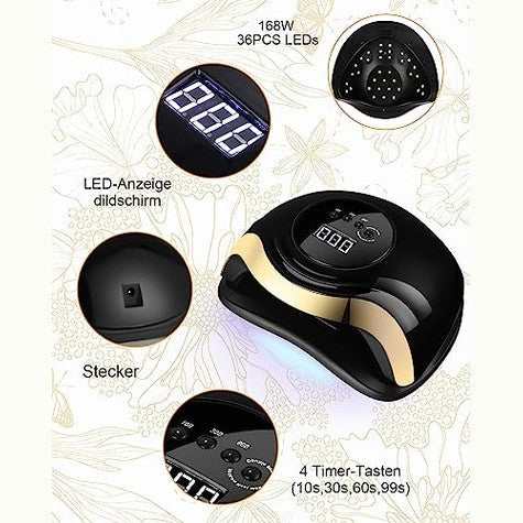 Aokyom - 168W UV Nail Lamp with 36 LEDs, 4 Timers & Large LCD Screen