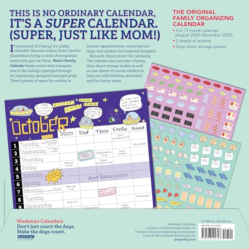 Mom's Family Wall Calendar 2024-2025: 17-Month Calendar August 2024-December 2025 - with stickers! - Medaid International