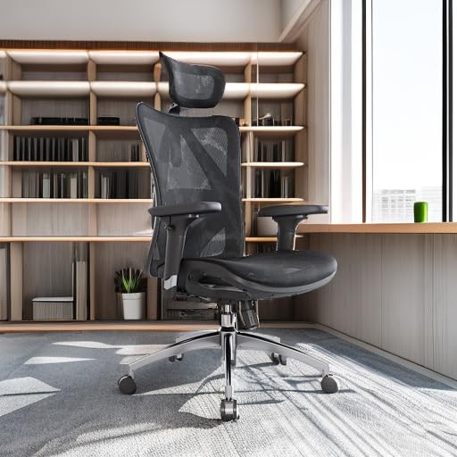 SIHOO M57 Ergonomic Office Chair with 3 Way Armrests Lumbar Support and Adjustable Headrest High Back with Tilt Function (Black) - Medaid International