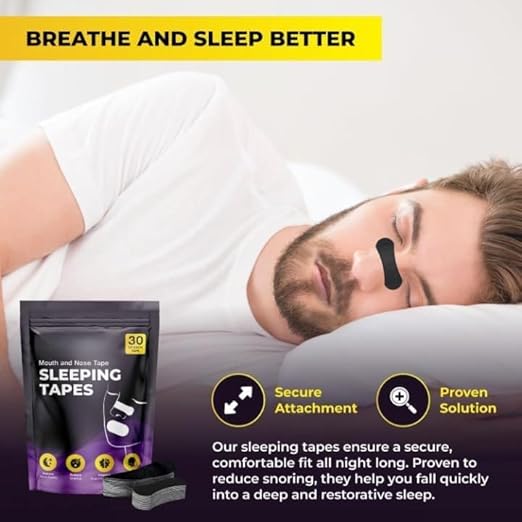 Click to see full view 30 Pcs Nasal Tape for Sleeping | Anti-Snoring & Enhanced Breathing for Sleep & Exercise | Strong Adhesion & Pain-Free Sleeping Tape | 30Pcs Nose Tape(Black)