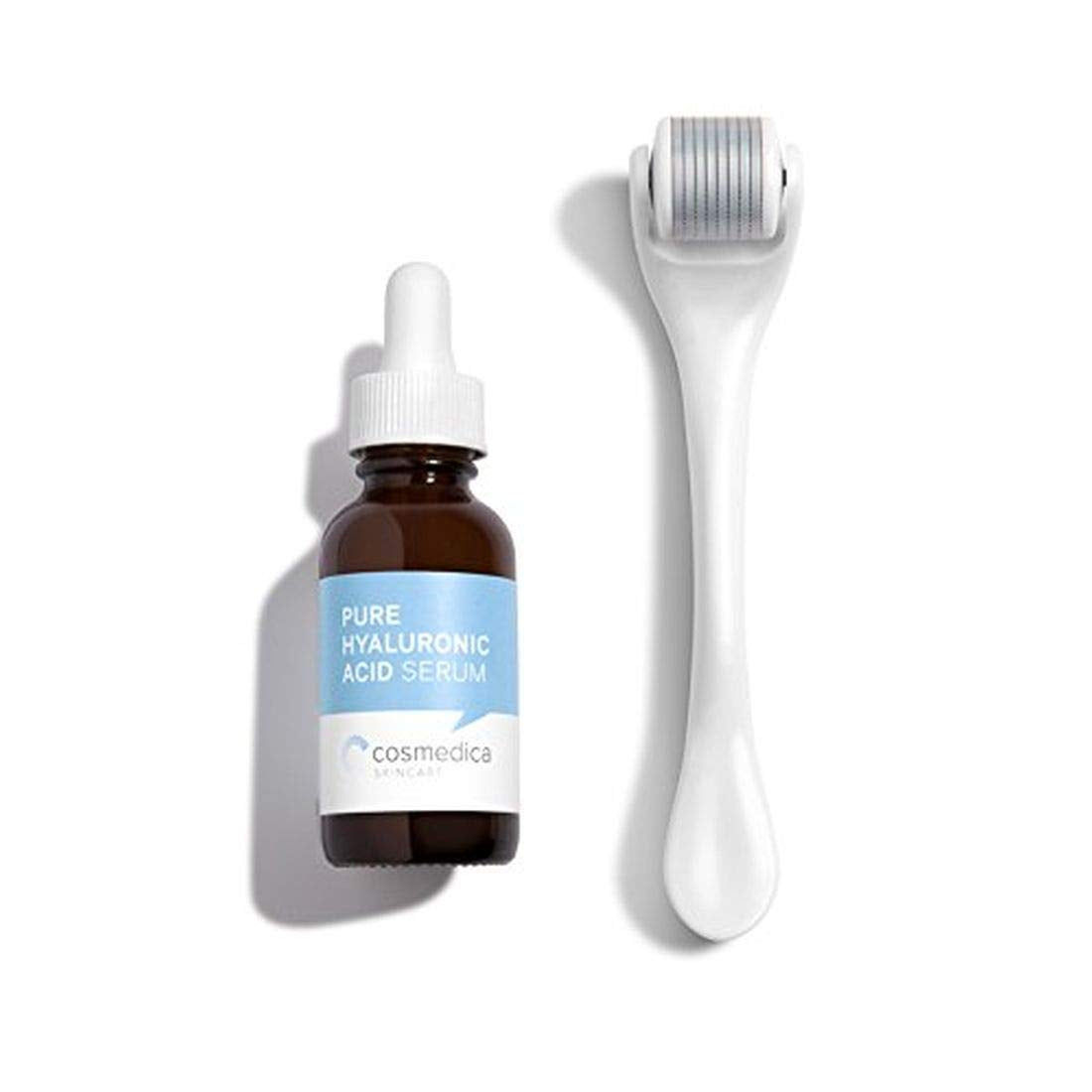 Cosmedica Instant Glow Kit: Microneedle Roller Cosmetic Needling Instrument For Face and Cosmedica's Pure Hyaluronic Acid Serum 1 oz. - Medaid International
