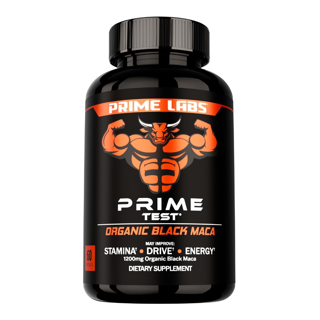 Prime Labs Organic Black Maca Root Capsules 1,200mg - Stamina, Drive, Energy, Vitality - Peruvian 20:1 Extract - for Men & Women - 60 Count - Medaid International
