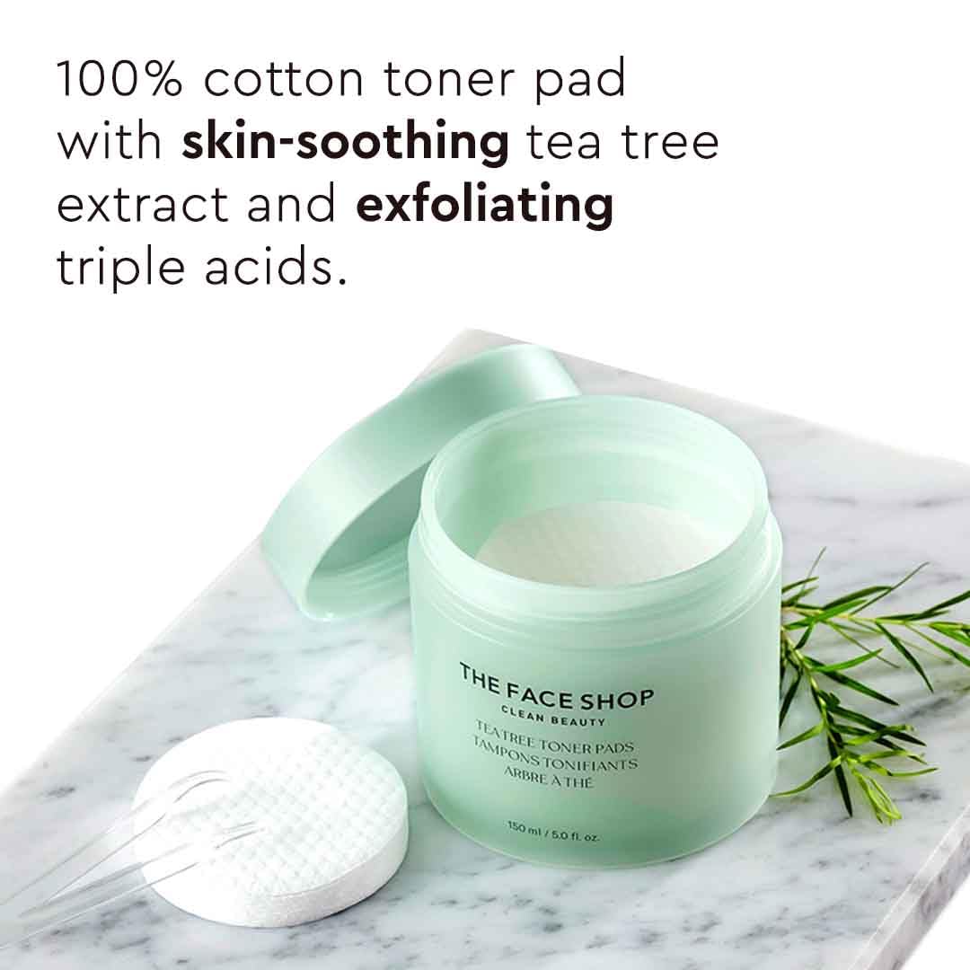 The Face Shop Tea Tree Toner Pads - Improve Uneven Skin Tone, Pore Minimizer - Exfoliating Dual Sided Toner Pad - AHA, BHA, PHA, Hyaluronic Acid - Cotton Facial Pad - Korean Toner - Korean Skin Care - Medaid International