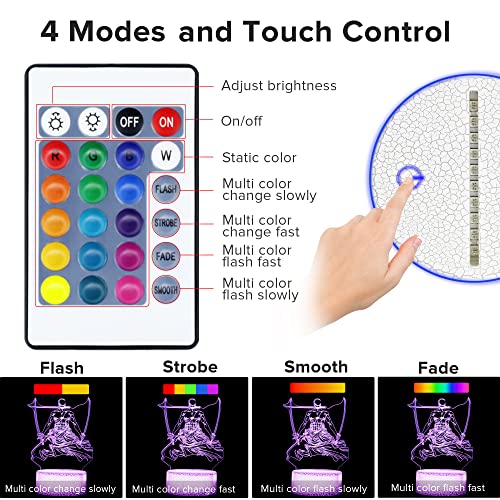 QQAAMZ - Roronoa Zoro 3D Illusion Lamp, LED Touch Control, Perfect Gift for Kids