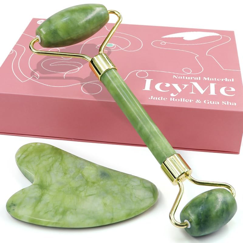 BAIMEI IcyMe Jade Roller & Gua Sha, Face Roller Redness Reducing Skin Care Tools, Self Care Pink Gift for Men Women, Massager for Face, Eyes, Neck, Relieve Fine Lines and Wrinkles - Rose Quartz - Medaid