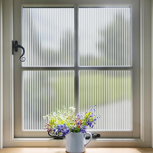 FEOMOS Reeded Glass Film, Window Privacy Film, 3D Glass Decals Film, Decorative Film for Window Door Cabinet Non Adhesive Anti UV 17.7 x 78.7 inches - Medaid International