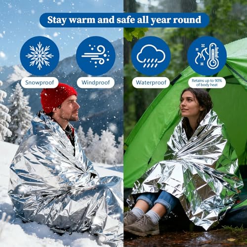 4-Pack Reflective Mylar Emergency Thermal Blankets Compact Survival Blankets for Outdoor, Hiking, Camping, First Aid