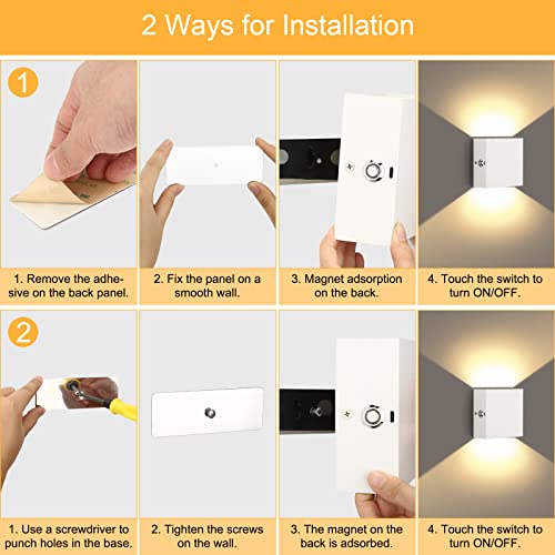 Lightess - Rechargeable LED Wall Sconce with Touch Control, Up Down Design