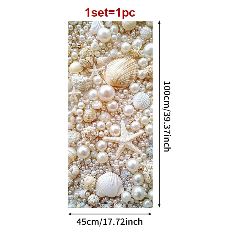 Window Film 17.3 x 39.3 Inch Decorative Seashell Pearl Starfish Privacy Glass Sticker Ocean Theme Self Adhesive Removable Window Covering for Bathroom Kitchen Door Coastal Home Décor - Medaid International