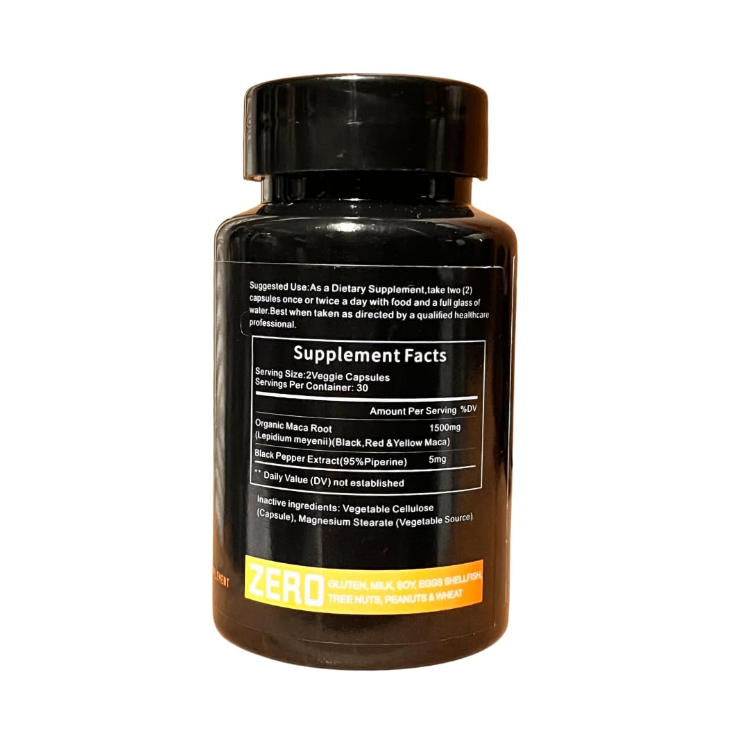 ibrar's Maca Capsules, 1500mg Extra Strength, Black, Red & Yellow Maca Root, 60 Veggie Capsules - Medaid International