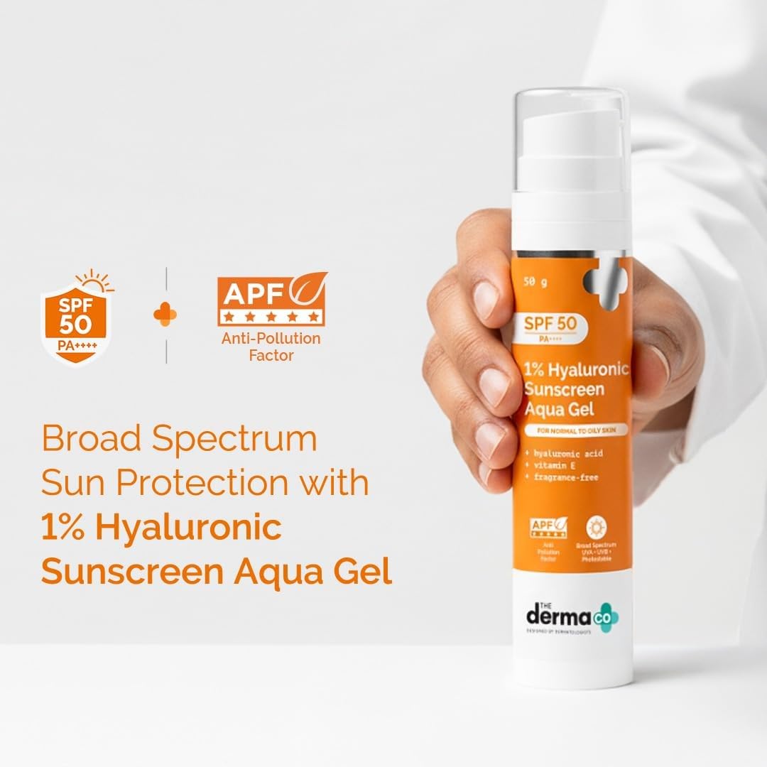 The Derma Co 1% Hyaluronic Sunscreen Aqua Gel SPF 50 PA++++, 50g