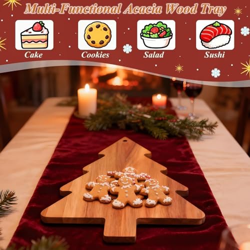 Christmas Tree Cutting Board for Holiday Party,15inch Christmas Tree Charcuterie Board for Cheese Fruit,Wooden Serving Platter Decorative Cheese Appetizer Tray Sushi Serving Plates for Kitchen Gifts - Medaid International