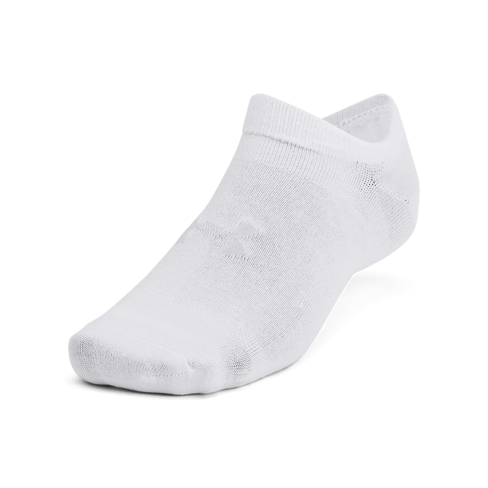 Under Armour Unisex-Adult Essential No Show Socks 6 Pack, (100) White/White/Halo Gray, Large - Medaid International