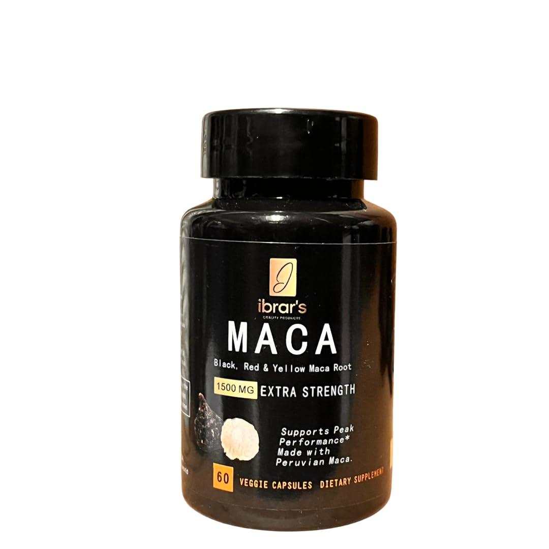 ibrar's Maca Capsules, 1500mg Extra Strength, Black, Red & Yellow Maca Root, 60 Veggie Capsules - Medaid International