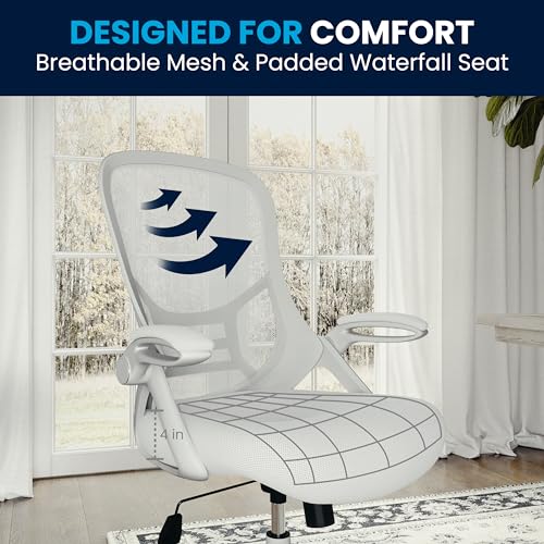 Flash Furniture Porter High-Back Swivel Office Chair with Adjustable Lumbar Support and Height, Ergonomic Mesh Desk Chair with Flip-Up Armrests, White - Medaid International
