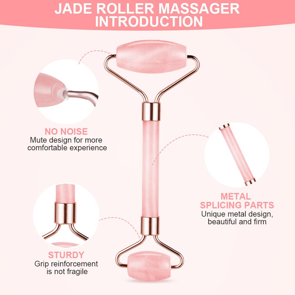 URAQT Gua Sha Facial Tools & Jade Roller Set for Face Guasha Tool for Face Ice Roller for Skin Care Gua Sha Stone Board Set for Reduce Puffiness and Improve Wrinkles Self Care Gifts(Pink) - Medaid International