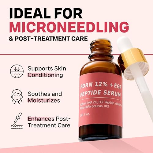 Salmon DNA PDRN 120,000 ppm EGF Peptide Microneedling Serum w/Volufiline, Phyto PDRN 12%, Growth Factor - Anti-Aging Face Serum with Niacinamide, Hyaluronic Acid 1 Fl Oz Korean Skincare - Medaid International