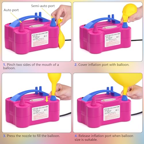 IDAODAN Electric Balloon Pump, Portable Electric Balloon Blower Machine Balloon Air Pump Dual Nozzle Rose Red 110V 600W Balloon Inflator for Party Decorations|B0DTT52MDK