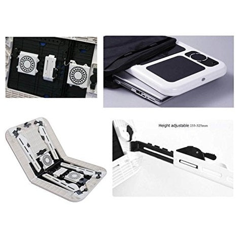 E-Table - LD09 White/Black Laptop Table with Cooling Fans, Mouse Pad & Cup Holder