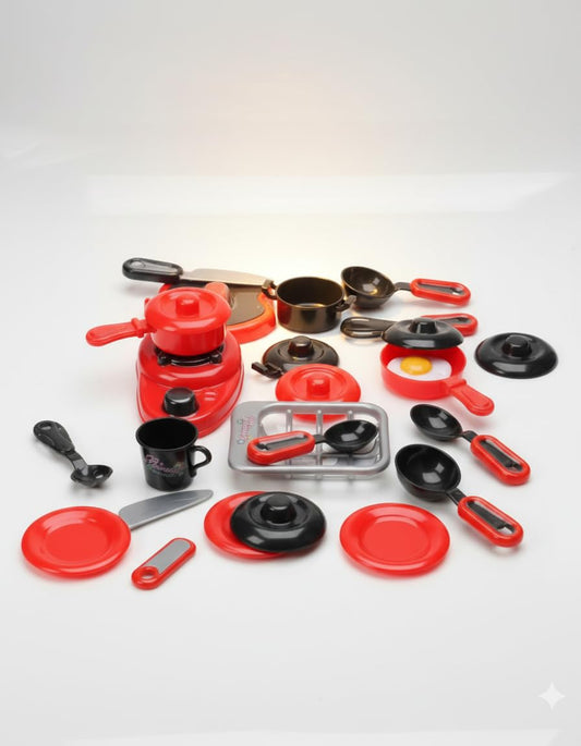 This is a zain children's kitchen play set for pretend cooking. TABLEWARE SERIES