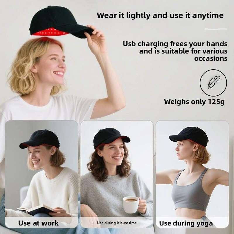 Red Light Hair Growth Cap A phototherapy cap designed to stimulate hair follicles, this portable hair care device features 100 LED lights for comprehensive coverage. Black - Medaid International